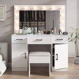Vanity Desk Set with Large Lighted Mirror Powre Outlet, Glass Top Makeup Vanity with 3 Drawers 65123540