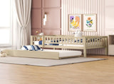 Twin Size Wood Daybed with Trundle and Fence Guardrails, Natural WF301862AAN