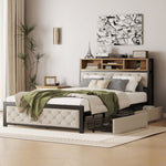 ZUN Metal Full Size Platform Bed With 4 Drawers, Upholstered Headboard and Footboard, Sockets and USB WF321762AAA