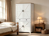 () 4-Door 1-Drawer Barn-Style Wardrobe Embossed Particleboard Storage Cabinet 16197999