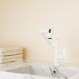 Bathroom White Sink Faucet with Spray Function and Temperature Display for Anti-Skid Switch and Hot W1217P214946