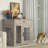 ZUN Furniture Style Dog Crate End Table with Drawer, Pet Kennels with Double Doors, Dog House Indoor W116240714