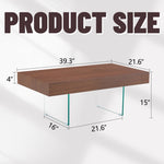 ZUN Walnut Colored MDF Coffee Table - 39.3"x21.6" with Tempered Glass Legs.Density Board W1151P233516