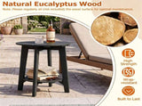 2-Tier Eucalyptus Wood Patio Side Table, Rustic Slatted Outdoor End Table with Bottom Storage Shelf, 79458197