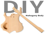 DIY 4 String Flame Shaped Style Electric Bass Guitar Kits with Mahogany Body, Maple Neck and 31080404