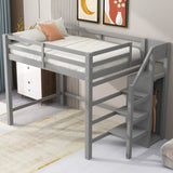 ZUN Full Size Loft Bed with Built-in Storage Wardrobe and Staircase, Gray 62610883