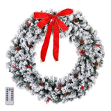 48in Pre-lit Snow Flocked Christmas Wreath, Lighted Artificial Xmas Wreath with 150 Warm White 17485114