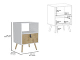 Tall Nightstand 29"H, with One Drawer and Functional Storage, White / Macadamia B097P167469