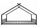 Black House Shaped Twin Size Kids Metal Bed with Side Rails, Platform Bed No Box Spring Needed, Safe 35174809