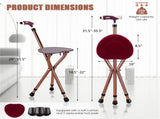 Folding Seat Cane 5-Level Height Adjust, LED Light, Anti-Slip Pads, Aluminum Alloy, Bonus 81097727
