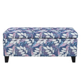 Luxury Storage Ottoman with Floral Patterned Fabric, Soft-Close Hinges, Multi-Functional Footrest & N767P257582L