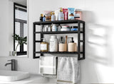 Bamboo Bathroom Shelves Organizer Towel Rack for Storage Black Adjustable 3 Tiers Floating Shelf 39200910