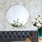 30"x34" Gold Round Mirror, Circle Mirror with Iron Frame for Living Room Bedroom Vanity Entryway W2078126763