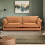 ZUN 89.76 Inch Top Genuine Leather Sofa, 3 Seater Leather Couch, Mid-Century Modern Couch for Living W2582P182428