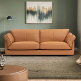 ZUN 89.76 Inch Top Genuine Leather Sofa, 3 Seater Leather Couch, Mid-Century Modern Couch for Living W2582P182428