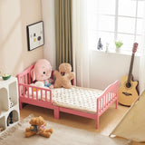 Single-Tier Vertical Slat Wooden Bed with Side Rails Pink, Pine, Kids Bedroom Furniture Safe & 18653966