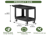 Heavy-Duty Utility Cart, 550 lbs Load Capacity, 40 x 17 inch Rolling Plastic Service Cart with 2 91977287