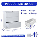 ZUN Lateral File Cabinet 3 Drawer, White Filing Cabinet with Lock, Lockable File Cabinet for Home 01157395