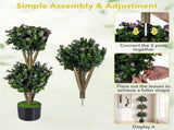 51" Artificial Boxwood Topiary Tree with 59 Flowers, Realistic Faux Evergreen Plant - Purple 34343243