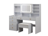 Pitted Particleboard With Triamine Coating, Tempered Glass Table Top, 5 Drawers, With Shelves, With 17307547