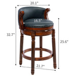 ZUN Seat height 26'' Cow top Leather Wooden Bar Stools, 360 Degree Swivel Bar Height Chair with Backs 13124701