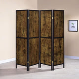 Antique Nutmeg and Black 4-Panel Folding Screen B062P153650