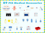 Blue Wooden Doctor Office Playset with X-ray ECG Monitor Sink Height Measurer for Toddlers 3-6 41671633