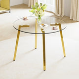 ZUN Modern minimalist style circular transparent tempered glass table, tempered glass tabletop, golden W1151138118