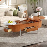 47.2''Lift Top Coffee Table with 360-degree Marble-patterned rotating tray,Hidden Compartment, 00209134