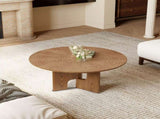 31.5 Inches Round Rustic Ash Wood Veneer Coffee Table for Small Living Room W3136P354198