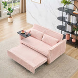 The pull-out push-in pink corduroy sofa with dual functions, equipped with a movable tabletop W1278P249022
