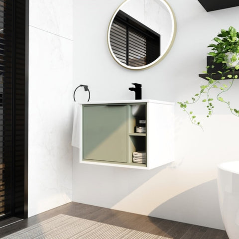 ZUN 24'' Floating Wall-Mounted Bathroom Vanity with Ceramics Sink & Soft-Close Cabinet Door 20726798