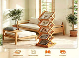 Foldable Bamboo Magazine Rack Brochure Display Stand with 5 Storage Pockets, 2 Adjustable Heights 62743331