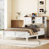 Farmhouse Platform Bed with Double Sliding Barn Door, Full Size Rustic Wood Bed with
Charging WF317943AAK