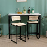 Creamy White Paper Rope Woven Bar Stools Set of 2 Hand Weave Counter Stool with footrest for Kitchen W1757138689