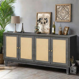 Handcrafted Premium Grain Panels,Rattan Sideboard Buffer Cabinet With 4 Rattan Doors, Modern Storage 99325873