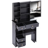 ZUN Small Size Left Drawer Desktop Vanity Table + Cushioned Stool, Extra Large Sliding Mirror, Multi W936P202257