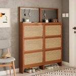 ZUN Rattan Shoe Cabinet for Entryway, Free Standing Shoe Rack with 3 Flip Drawers & Black Pegboard, W1801P172870