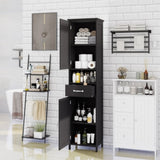 ZUN Double Door Narrow Height Slim Floor Standing Cabinet with 2 Adjustable Shelves-Black W282P171953