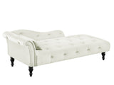 Aijia 60.6" Velvet Chaise Lounge Buttons Tufted Nailhead Trimmed Solid Wood Legs with 1 Pillow,White W111740823