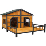 Wooden Large Dog House Outdoor Double XL Dog Kennel with Elevated Floor and Porch, Weatherproof W465P189954