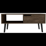 ZUN Oslo Coffee Table, One Drawer, One Open Shelf, Four Legs -Dark Walnut B20091973