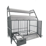 Large pet cage with rack, drawers with stainless steel food and water basins, double-layer W3064P245387