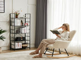 5-Tier Wooden Bookshelf with Adjustable Feet, Metal Frame, Waterproof and Scratch-Resistant Shelves, 83388744