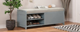 TREXM Distressed Shutter Storage Bench with Acacia Veneer for Retro Charm for Living Room, Entryway N715P196968E