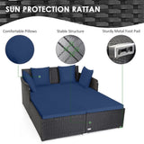 Navy Outdoor Rattan Daybed with Upholstered Cushions 93205314