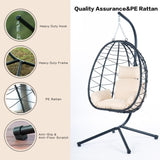 ZUN Egg Chair with Stand Indoor Outdoor Swing Chair Patio Wicker Hanging Egg Chair Hanging Basket Chair W87433841