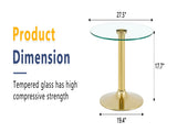 27.5-inch diameter round tempered glass coffee table. 17.7 inches high, supported by a golden metal W1151P439524