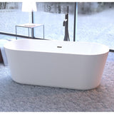 ZUN 60'' Freestanding Gloss White Acrylic Soaking Bathtub with Toe-Tap Chrome Drain and Classic Slotted W1920P155853