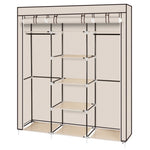 ZUN 69" Portable Clothes Closet Non-Woven Fabric Wardrobe Double Rod Storage Organizer Beige 11782049